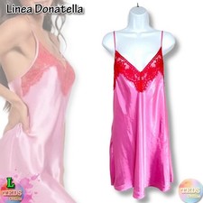 NWT Linea Donatella Women  s L Satin Lace-Trim Sleepwear Chemise GMS010, Pink