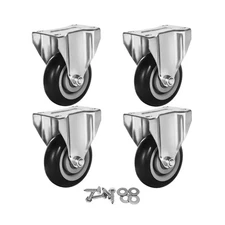 4 Pack 4" Caster Wheels On Black Polyurethane Wheels Top Plate Non Swivel Rig...
