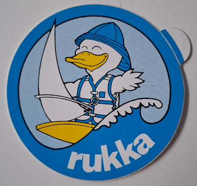 Aufkleber ''rukka - Sportbekleidung'', 80er Jahre, 9 cm Durchmesser