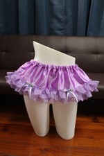 D88 Vintage Style 2XL/ElasticW.24-42" Purple Satin Lace Trim Half Slip Length8"