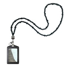 Black Wood Beaded Teacher Lanyard with ID Holder Breakaway Lanyard with Retra...
