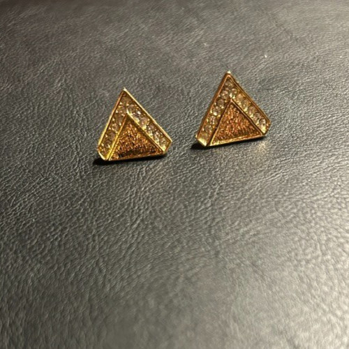 Christian Dior Vintage Pyramid  Earrings Pierced Crystal Gold Tone