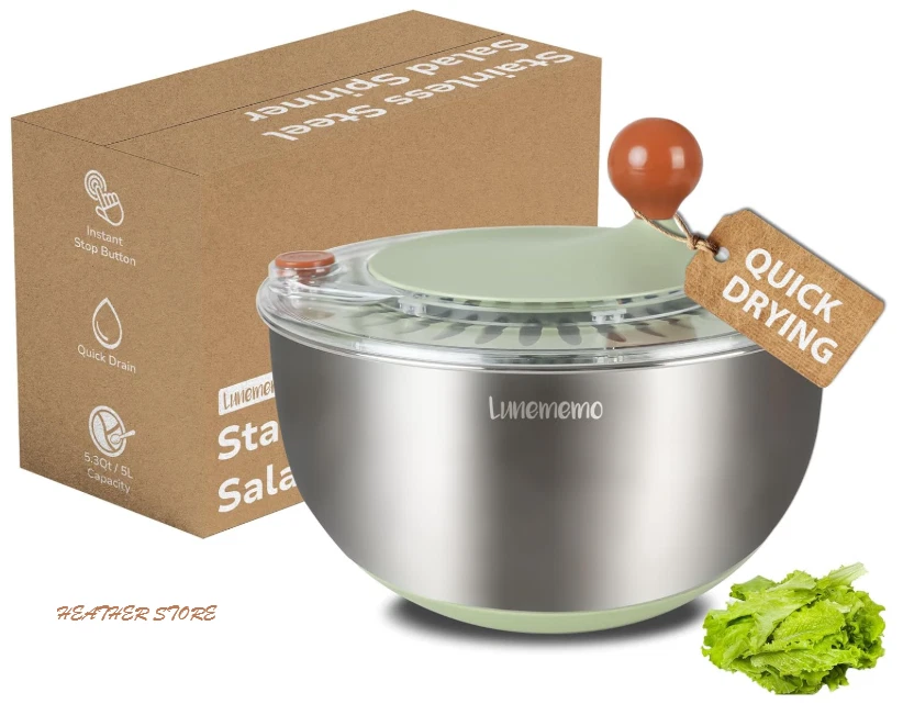 Stainless Steel Salad Spinner 5.3Qt, Lettuce Dryer with Drain & Stop Button
Opens in a new window or