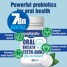 Oral Probiotics for Mouth Bad Breath 7 Billion CFU - Chewable Dental Probioti...