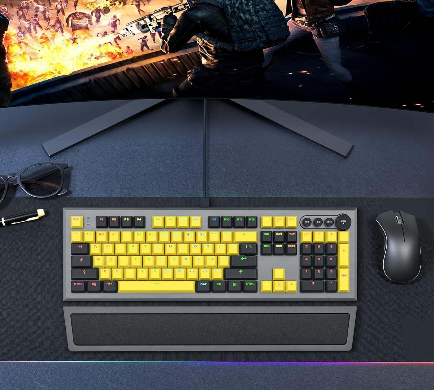 Mechanical Gaming Keyboard, PowerLead Wired Keyboard Rainbow RGB Backlit -MK19