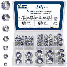 140-Piece Metric Nylon Lock Nut Set M3 M12 304 Stainless Steel Nuts
