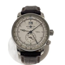 Zeppelin Quartz Watch Leather White Brown 7640-1 Used