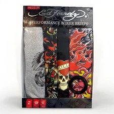 Ed Hardy 4 Pack Performance Boxer Briefs Mens Size Medium Multicolor Graphic NEW
