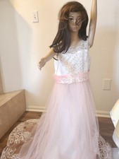 Girls Ball Gown White Pink Floral Long Dress Sleeveless Tulle Bow Party 160