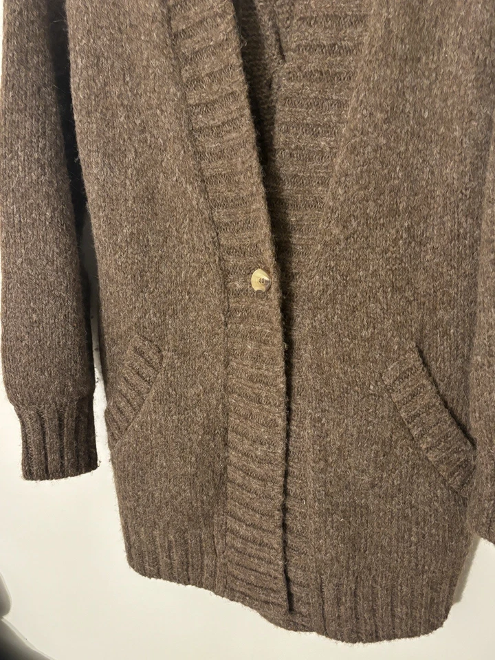 Cárdigan Faherty Stella Long Line Mujer XS Lana Alpaca Cable Tejido Marrón Foto 2 de 4