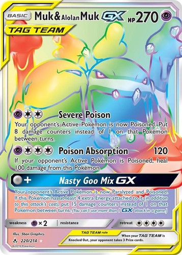 Muk & Alolan Muk GX - 220/214 - Pokemon Unbroken Bonds Sun Moon Secret Card LP