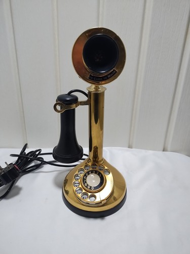 Vtg Brass Candlestick Telephone Fold-A-Fone Rotary Dial System Bell Not Tested