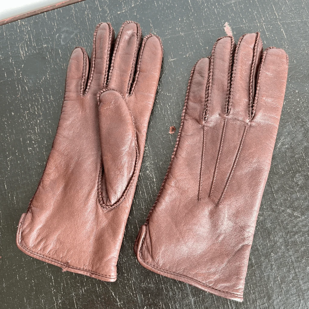 VTG Grandoe Leather Winter Gloves S Polartec Lined Brown 3-Point Stitch Warm