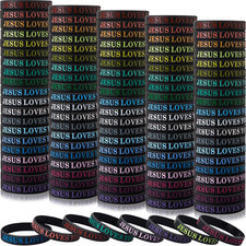 100 Pcs Jesus Loves You Colorful Rubber Bracelets - Christian Rubber Wristbands