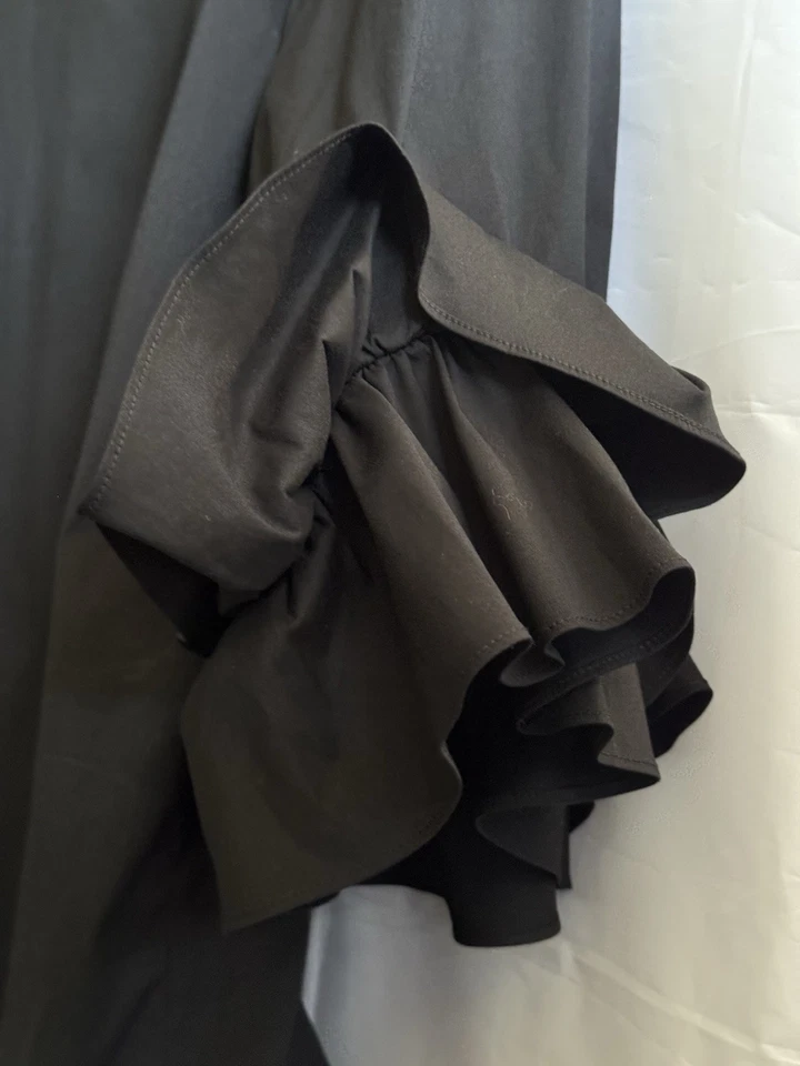 Blusa para mujer LAFAYETTE 148 negra elástica algodón/nylon barco NK manga con volantes, XL Foto 4 de 4