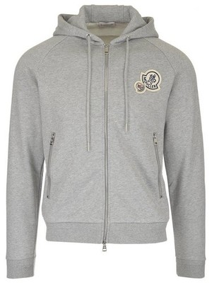 Moncler Double Logo Maglia Hoodie Women s Zip Up Gray Brand New Medium