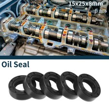 Oil Seal Seal Ring Rotary Shaft Seal NBR Rubber 15x25x8mm Black 5Pcs