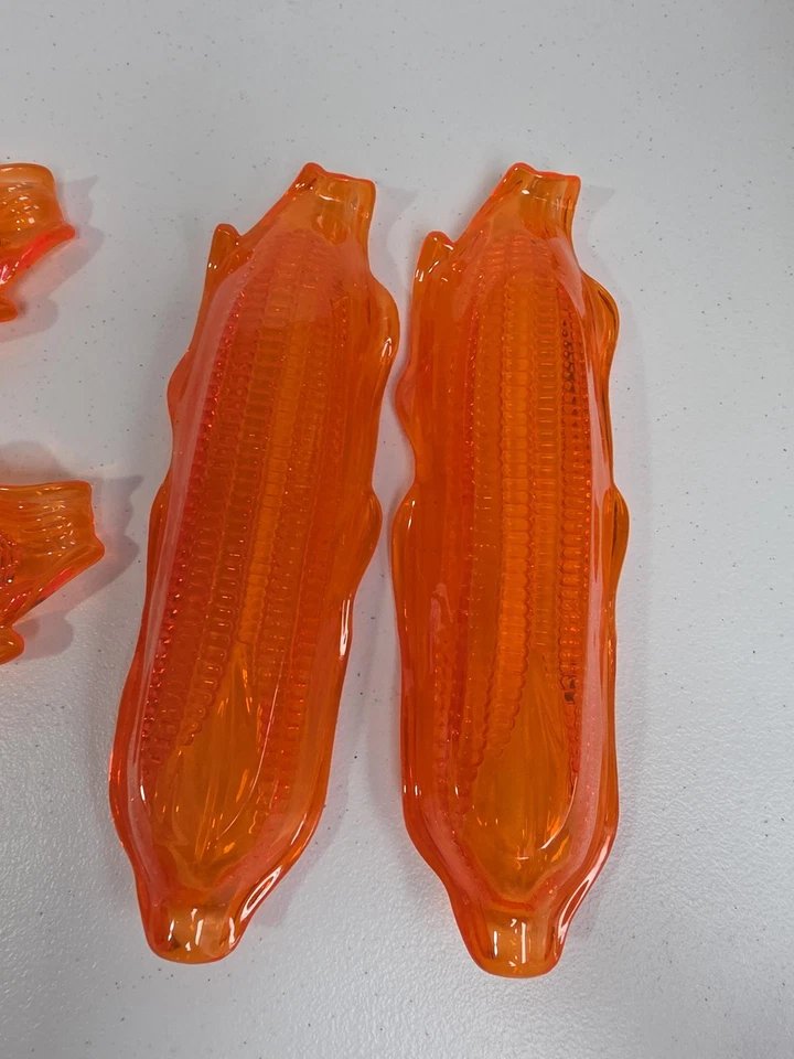 Vintage Amber Plastic Corn on the Cob Dishes Set 4 Retro Vegetable Serving Trays - Image 4 of 4