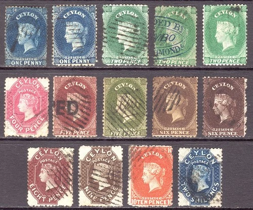 CEYLON 1863-66 QV issues to 2s wmk tall Crown CC p12½ U, SG 49-59 cat £1160