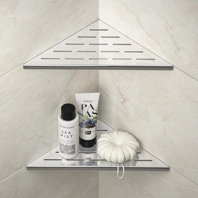 Corner Shower Shelf, 25.4 cm, Polished, 304 Stainless Steel, Recessed Corner Shelves with Lock...