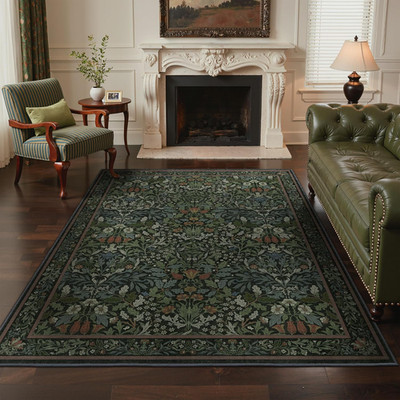 Washable 4X6 Area Rug, Vintage Boho Floral Carpet, Soft Low-Pile Non-Slip Thin R