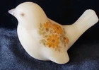 Fenton Satin Custard  Glass Bird Hand Painted Floral Signed Figure Vintage