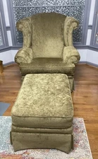 American Signature Extra High & Wide Back Wing Chair w/Arms & Ottoman In Olive