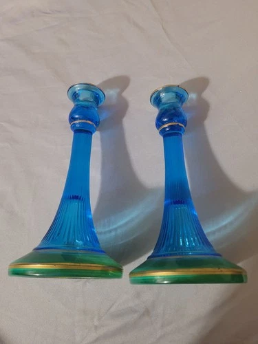 Vintage Murano-Style Glass Candlesticks - Pair