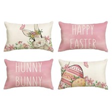 Happy Easter Hunny Bunny Throw Pillow Covers, 12 x 20" x 12" Pack of 4 Pink