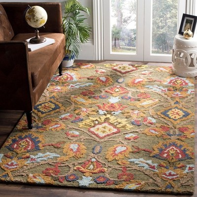 Handmade Premium Wool Area Rug 3' x 5' Green Multi Floral Design Soft Carpet
