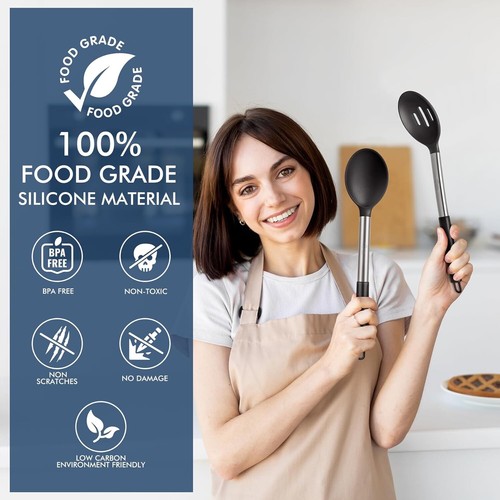 Heat Resistant Large Silicone Cooking Spoon, Solid Slotted Spoons, Nonstick K... - Picture 6 of 7