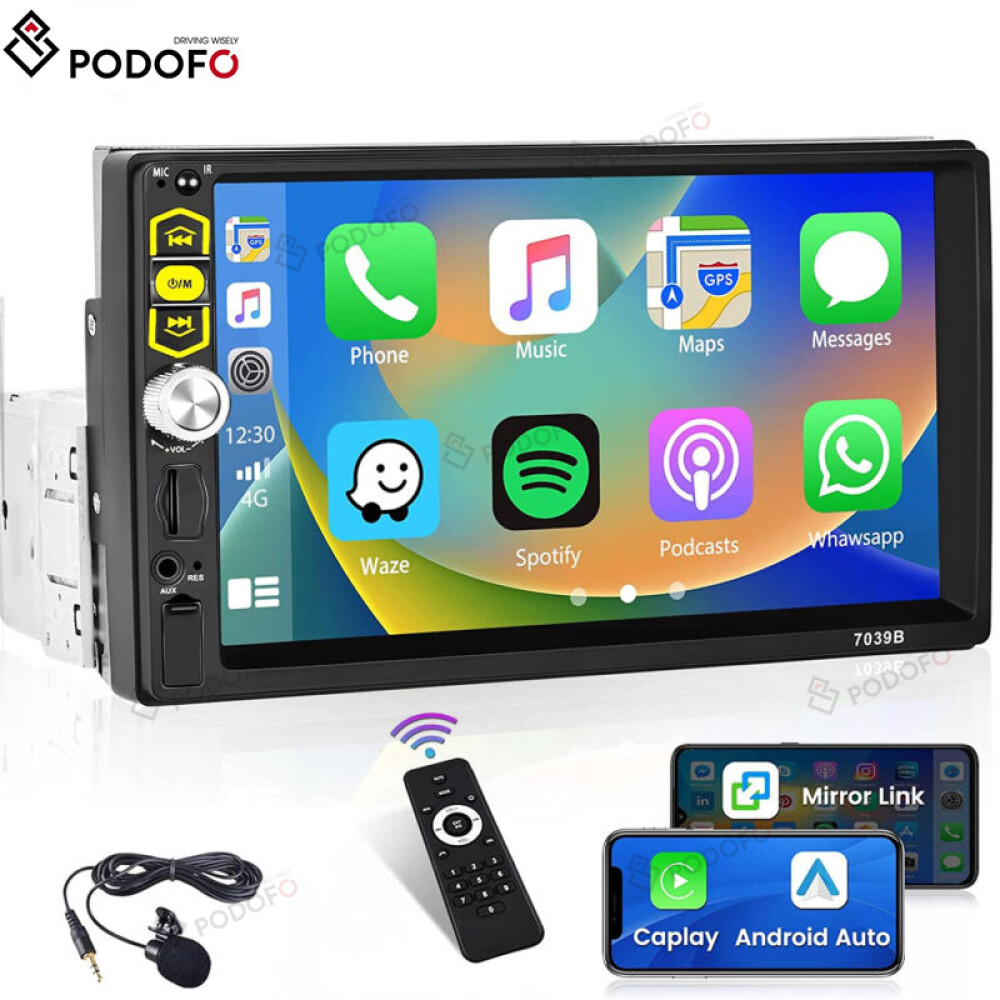 Одиночный 1DIN 7 Автомобильный Стерео Carplay / Android Auto с сенсорным экраном и Bluetooth FM-пультом дистанционного управления