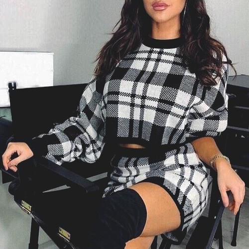 Long Sleeve Crop Top Mini Skirt | eBay