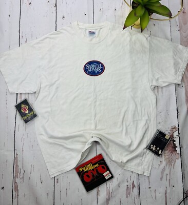 Vintage Hanes T Shirt Herren XL Weiß Sam Adams Oversized Bier Retro Selten USA