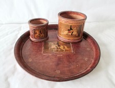 Ancien Nécessaire à Courrier en Cuir - Plateau, Gobelets