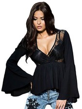 Maglia maglietta scollo aperta Trasparente Svasata T-shirt Mesh Lace Blouse Top