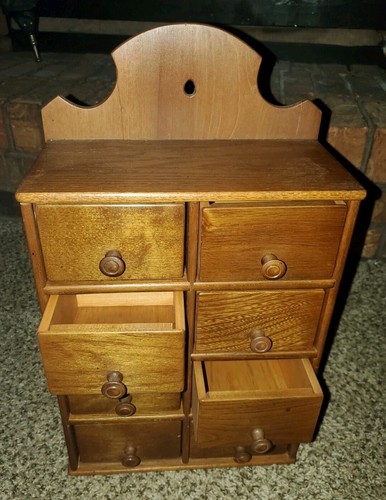 Solid Oak Antique Vintage Primitive 8 Drawer SPICE RACK Apothecary Wall Cabinet! - Picture 3 of 8