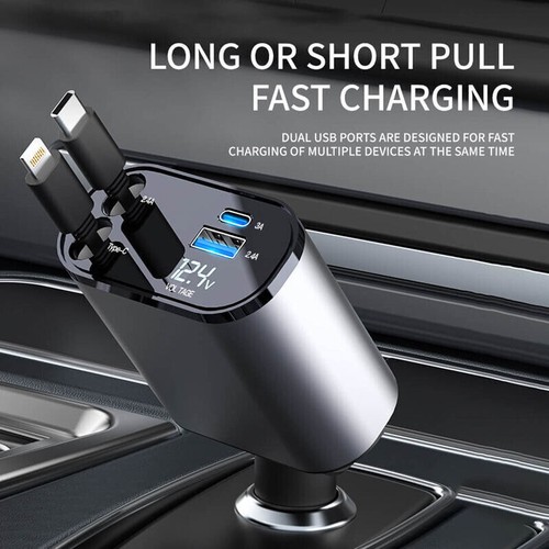 Retractable Car Charger USB Type C Cable For IPhone Samsung Fast Charge Adapter - 第 5/14 張圖片