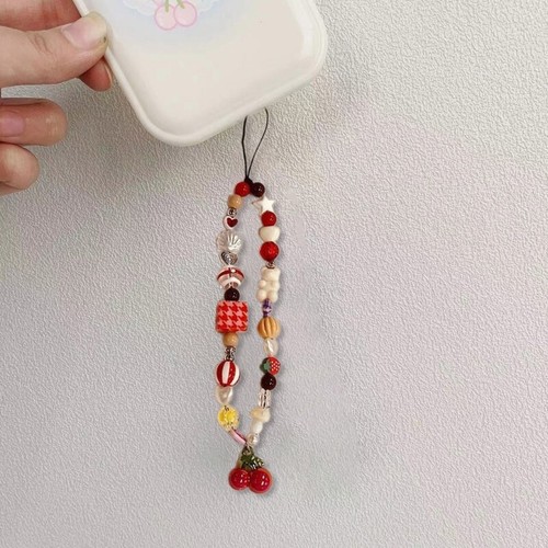 Handmade Cherry Bear Beaded Phone Keychain Charm Stylish Hangings Decorations - Photo 3/8