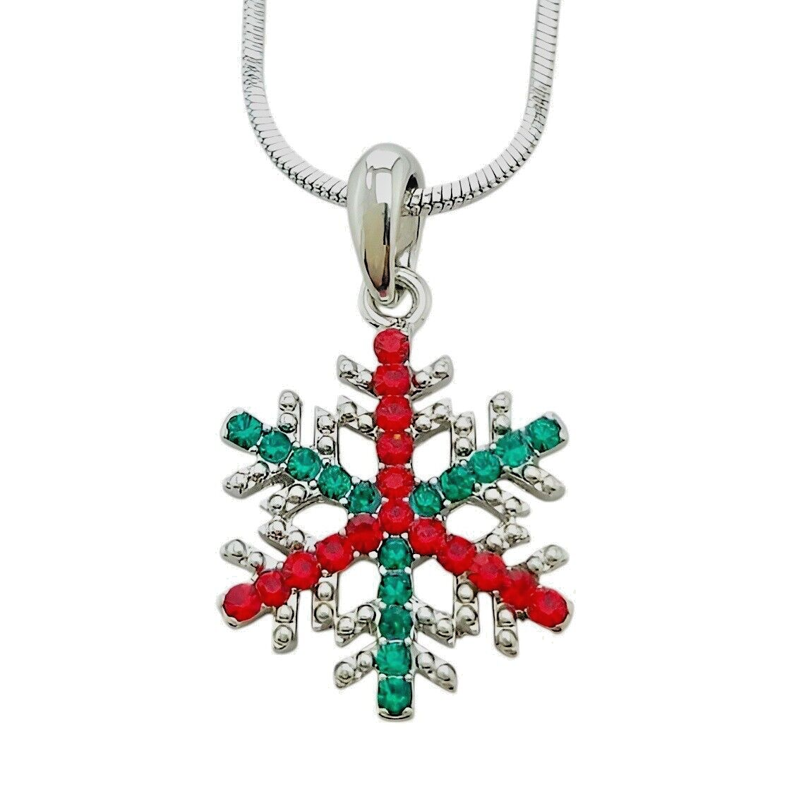 Snowflake Pendant with Swarovski Crystals on 18-Inch Multi-Color Chain