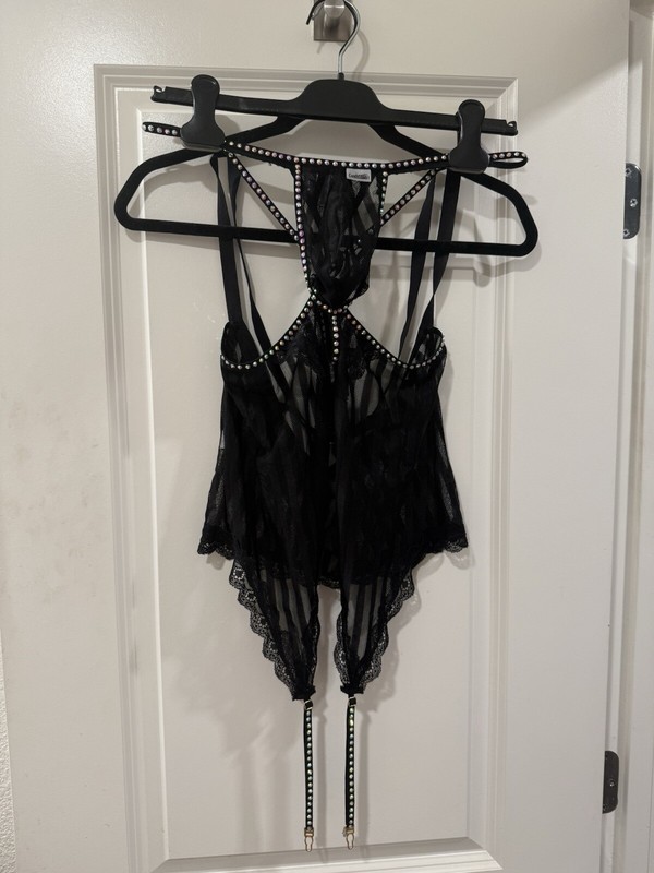 Men’s CANDYMAN Sexy Mesh Lace Custom AB Crystal Thong Garter Set Gay Sz XL