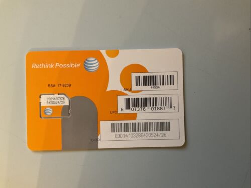 Carte SIM AT&T pleine grandeur neuve SKU PROPRE # 4453A - convient à TOUTES les marques - SKU propre - Photo 1/2