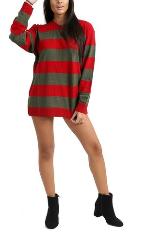 Ladies Red and Green Stripe Knitted 
