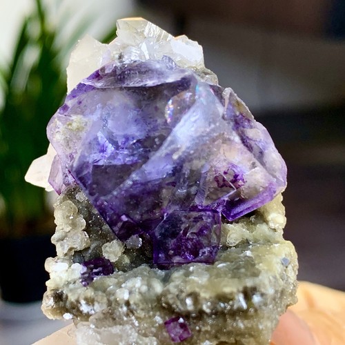 Fluorite cubica viola naturale 85G + esemplare a grappolo cristallo bianco - Foto 13 di 18