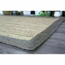 Rug Jute Rectangle Beige with Gray Hand Braided Farmhouse Area Rug Rustic Look