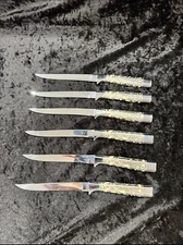 Set 6 Carvel Hall by Briddell Gold Silver Floral Handle Steak Knives Cutlery