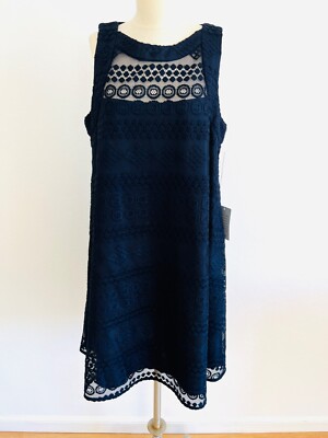 NWT Nordstrom Tag Donna Morgan Dress Size: 12 Black Sleeveless Lined Lace  Dress