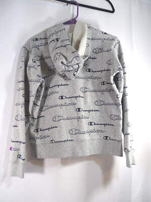 Champion Hoodie Kids Large Gray Heathered Long Sleeve Spell Out
