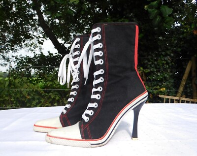 High Heels Stiefel Sneaker 36 Schwarz Rot Reißverschluss Stiefelette