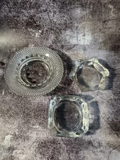 Glass Ashtrays 6.25” Diamond Cut 19 Slot, 3.75” Sqr 4 Slot, 3.75” Hexagon 6 Slot